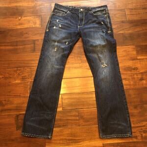 Antik Gallery Men’s Vintage Denim Embroiled Blue Distressed Jeans Size 36x 33